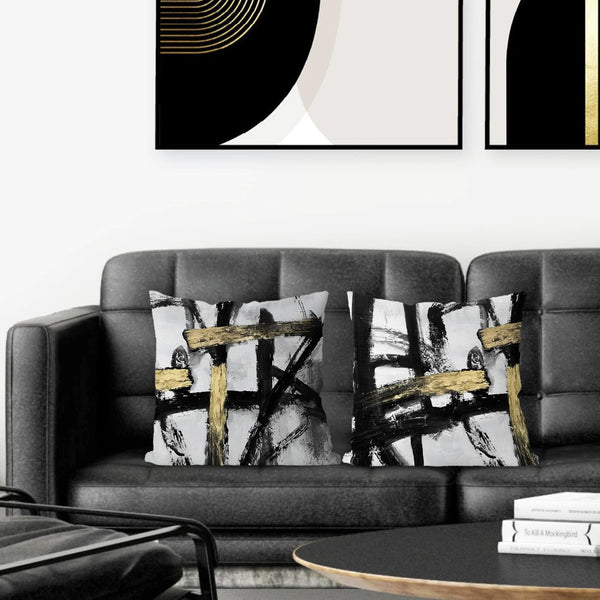 Black White Gold Pillow Covers, White Black and Gold Pillow Covers 18x18 Set of 2
