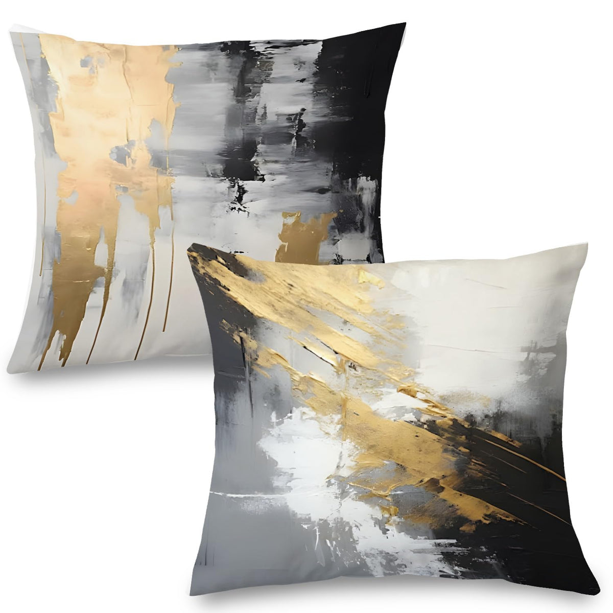 White Black and Gold Pillow Covers 18x18 Set of 2
