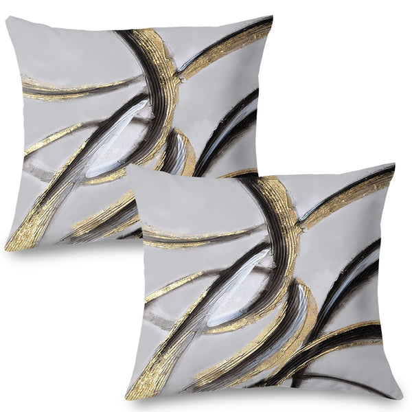 Black Gold Pillow Covers, Abstract Black and Gold Pillow Covers 18x18 Set of 2