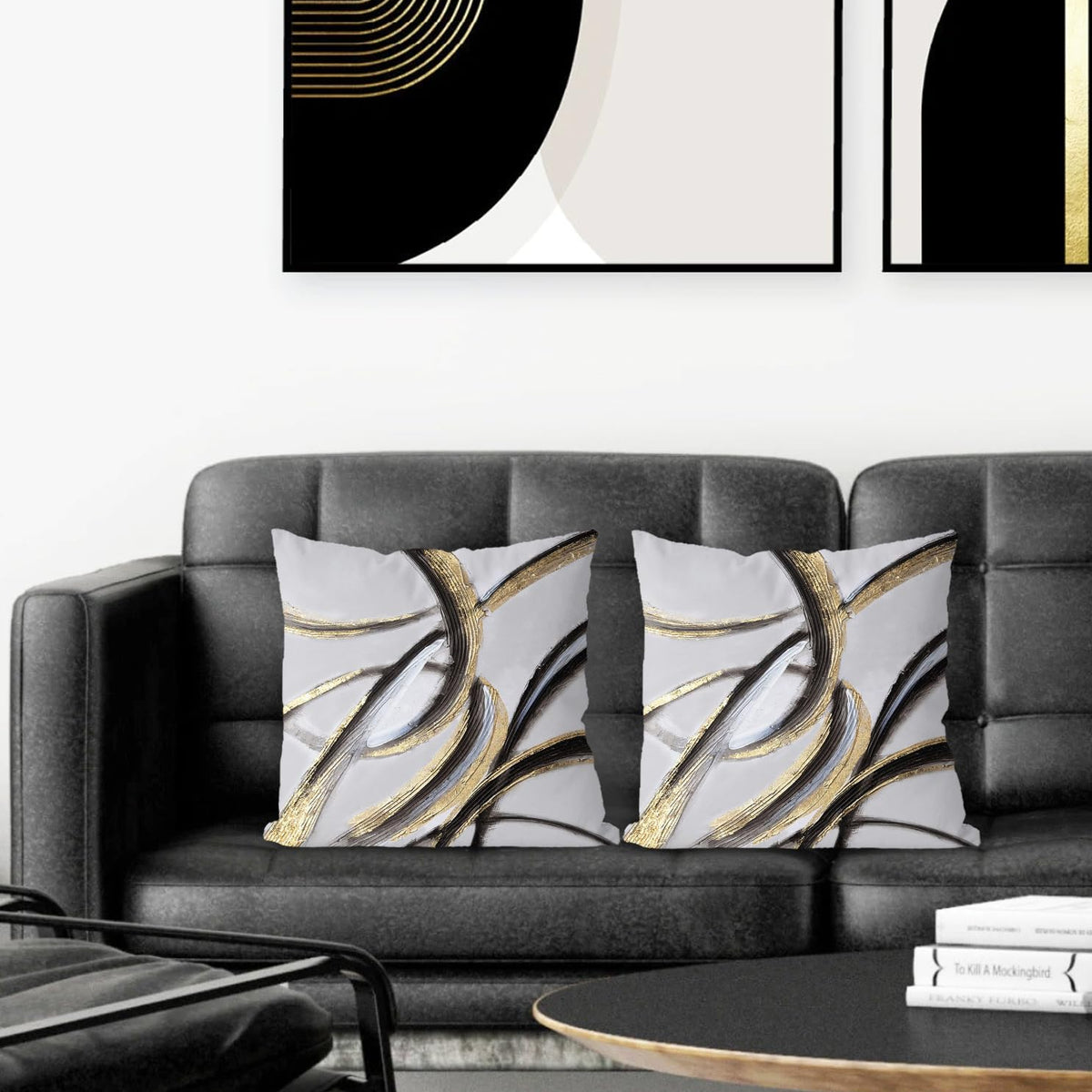 Black Gold Pillow Covers, Abstract Black and Gold Pillow Covers 18x18 Set of 2