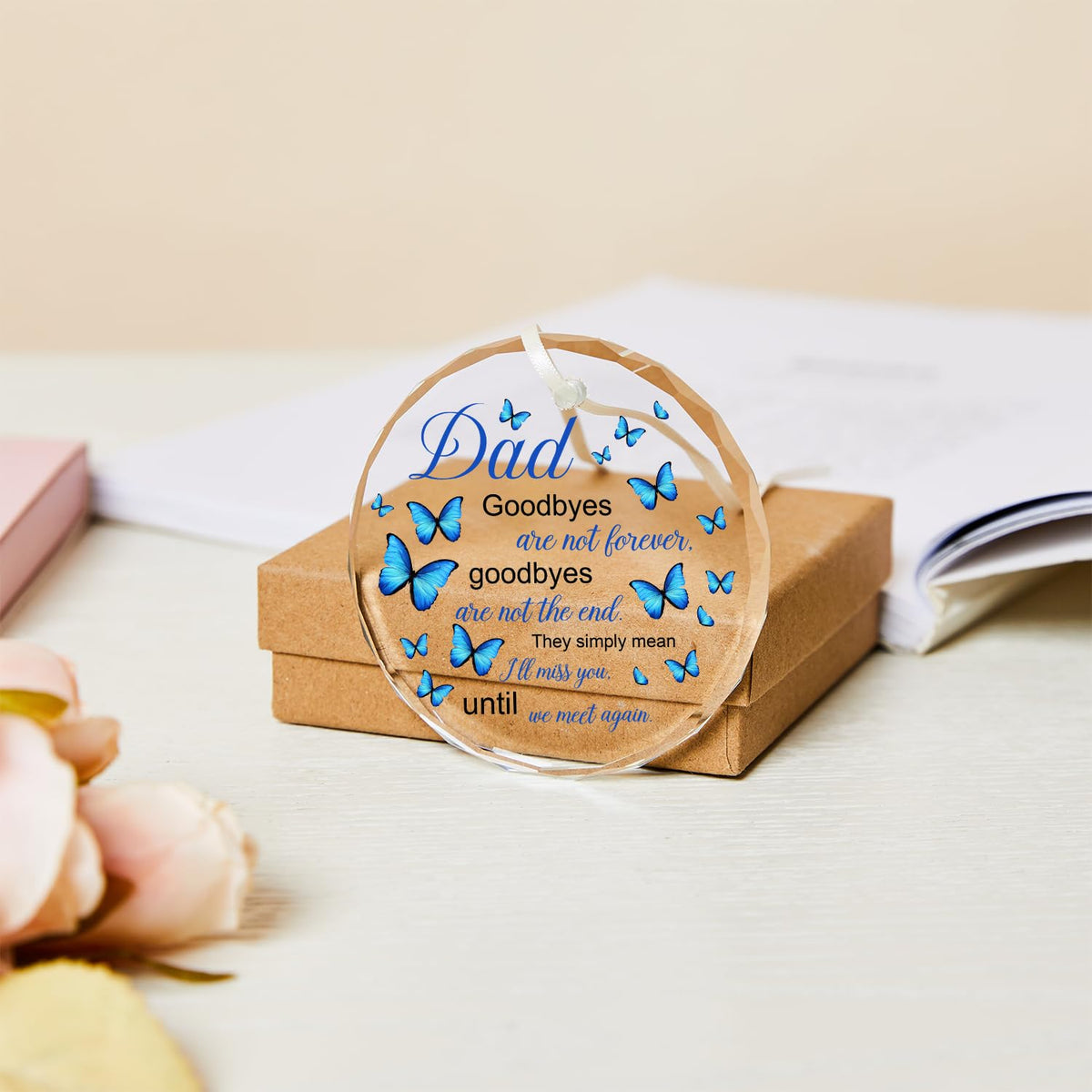 Sympathy Crystal Hanging Ornaments - Memorial & Remembrance Gifts for Loss of Father, Bereavement & Condolences, Christmas Glass Ornament