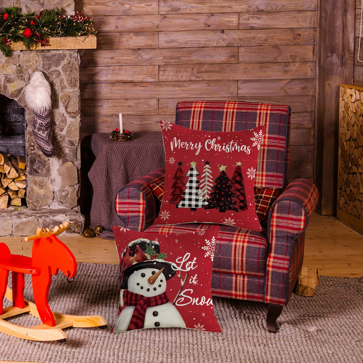 Christmas Pillow Covers 18x18 Set of 2 Let it Snow Snowman Christmas Trees Xmas Throw Cushion Cases