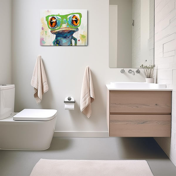 Colorful Frog Wall Art - Funny Frog Lovers Gift - Framed Poster Artwork Prints for Home Farmhouse Bathroom Kitchen Bedroom Living Room