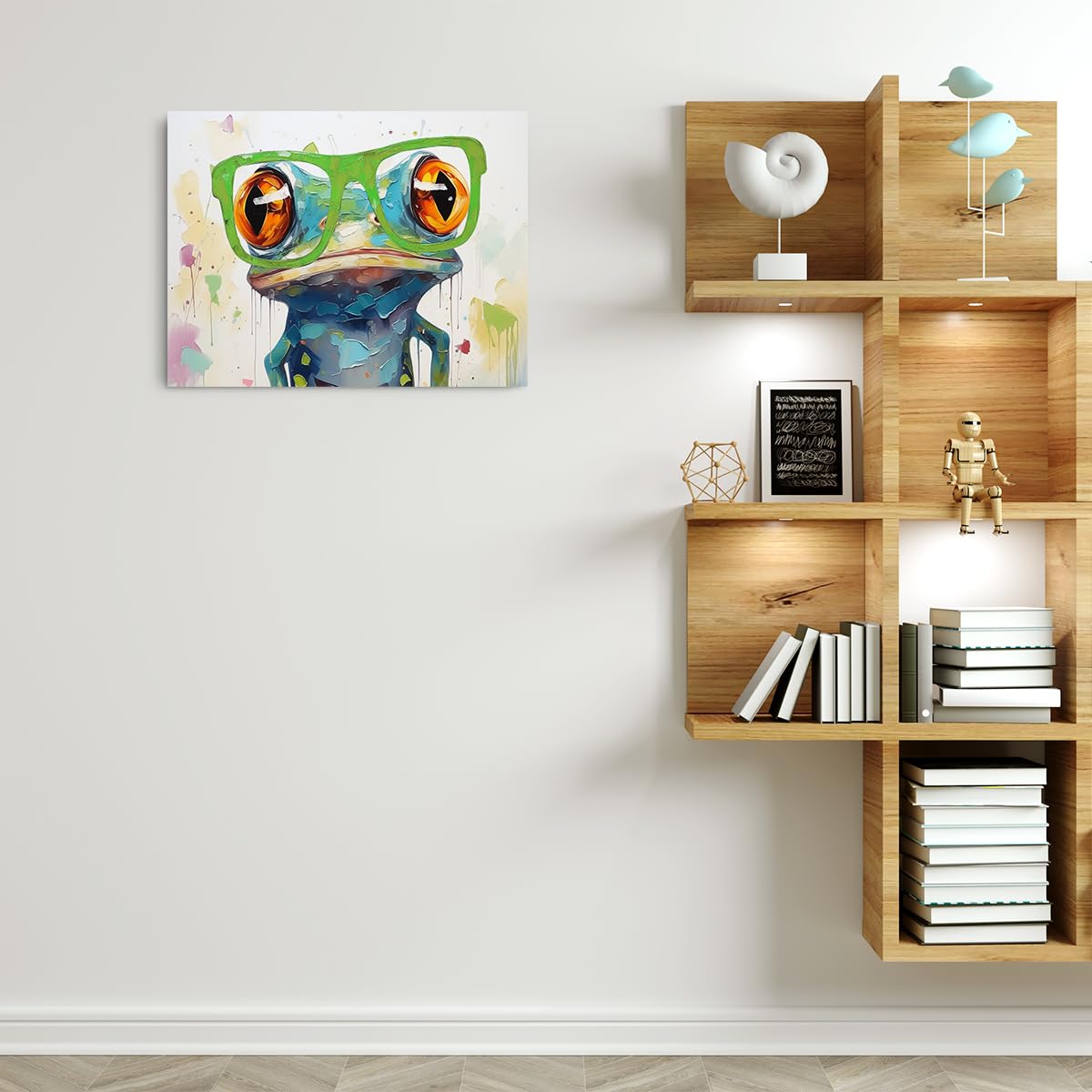 Colorful Frog Wall Art - Funny Frog Lovers Gift - Framed Poster Artwork Prints for Home Farmhouse Bathroom Kitchen Bedroom Living Room