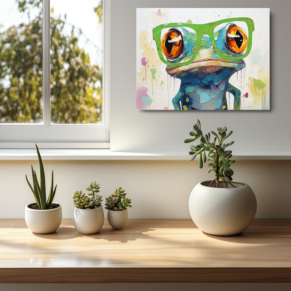 Colorful Frog Wall Art - Funny Frog Lovers Gift - Framed Poster Artwork Prints for Home Farmhouse Bathroom Kitchen Bedroom Living Room
