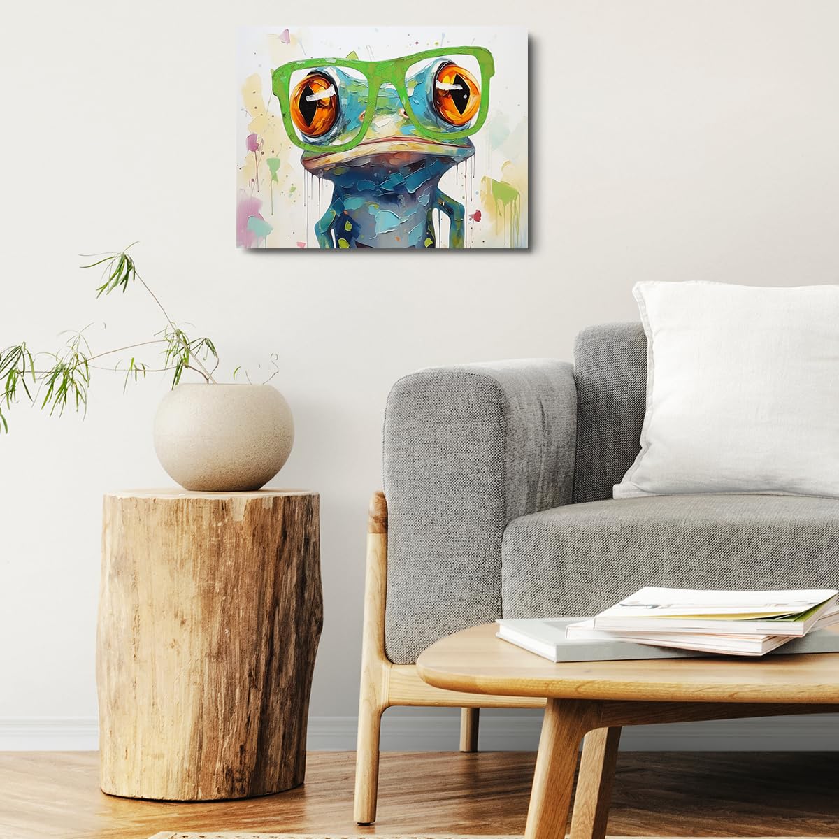 Colorful Frog Wall Art - Funny Frog Lovers Gift - Framed Poster Artwork Prints for Home Farmhouse Bathroom Kitchen Bedroom Living Room