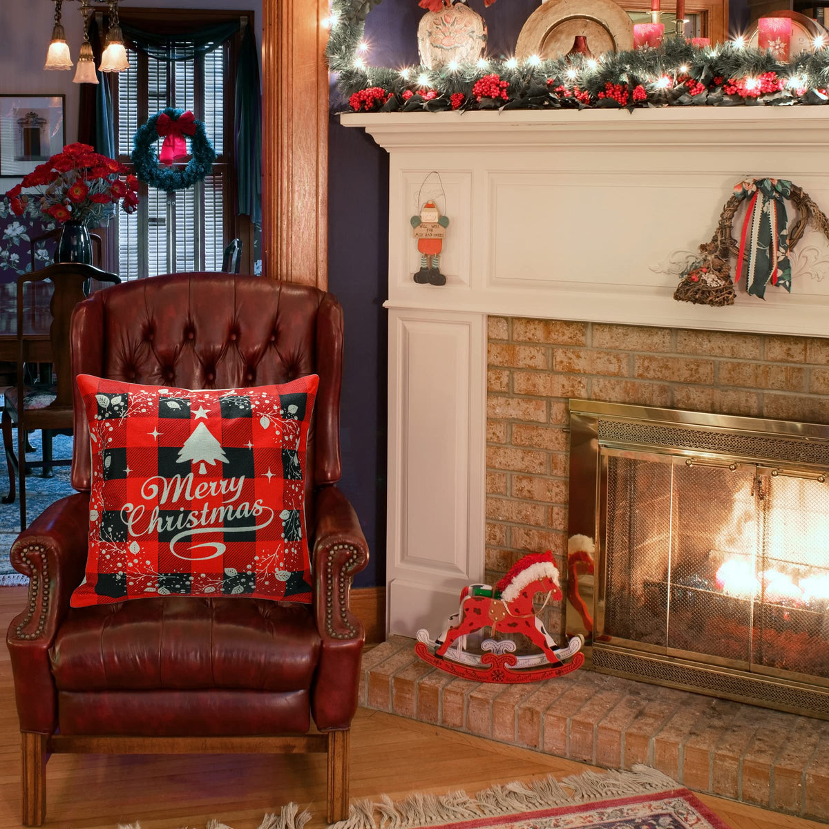 Farmhouse Christmas Pillow Covers - 18x18 Inch Set of 4, Sofa Couch Decorations
