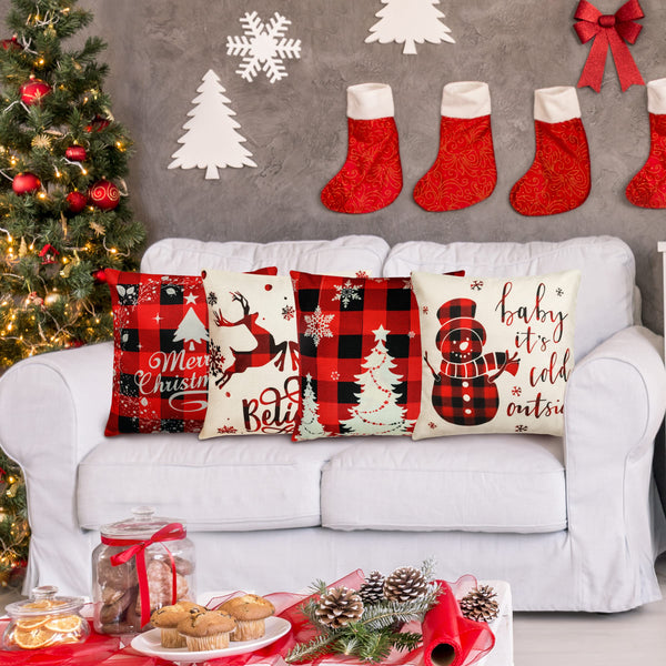 Farmhouse Christmas Pillow Covers - 18x18 Inch Set of 4, Sofa Couch Decorations