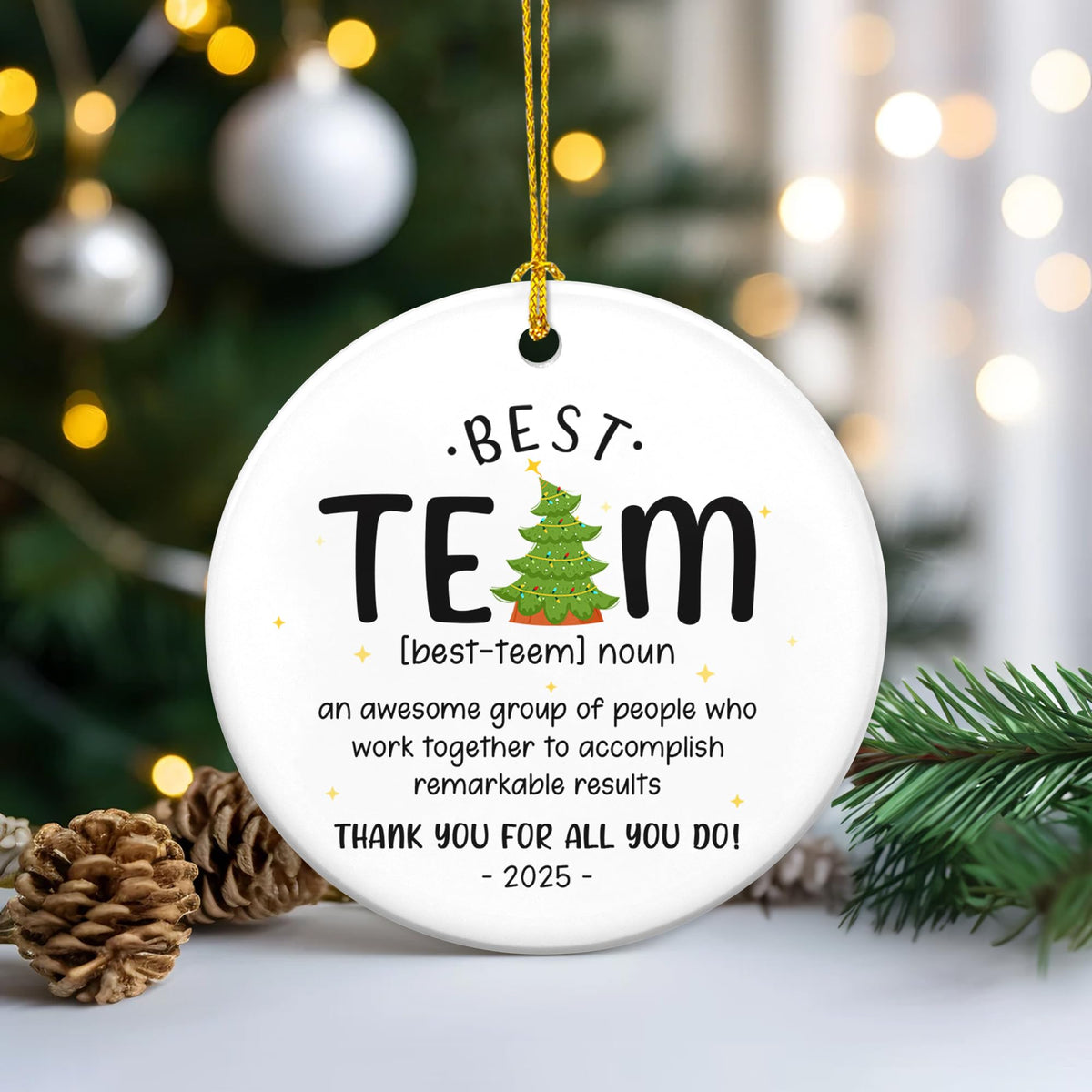 Best Team Ever Gifts - Ceramic Christmas Ornaments 2025 with Card for Christmas Tree Decorations