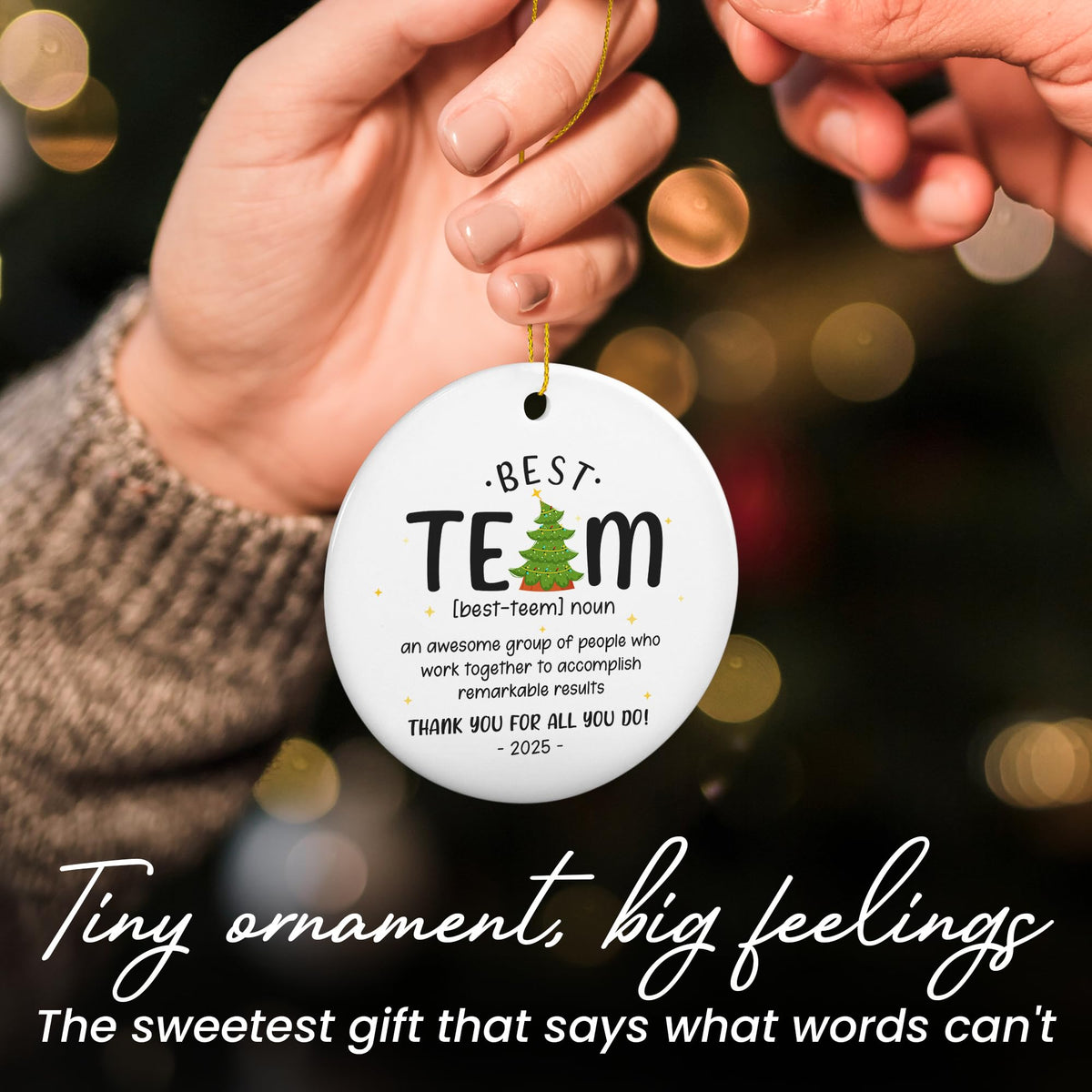 Best Team Ever Gifts - Ceramic Christmas Ornaments 2025 with Card for Christmas Tree Decorations