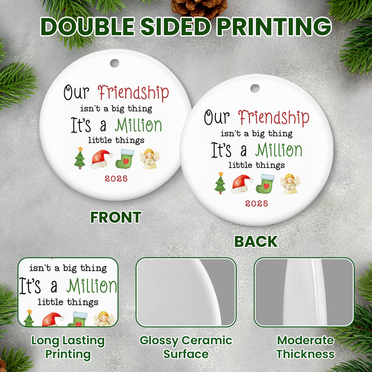 Christmas Friend Gifts for Women - Ceramic Christmas Ornaments 2025 for Tree Decorations - Inspirational BFF Bestie Gifts for Friends Women