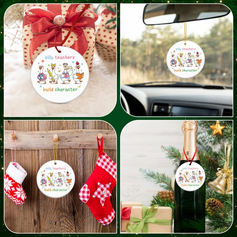 Christmas Funny Teacher Gifts for Women Men - Ceramic Animal Christmas Ornaments 2025 for Tree Decorations