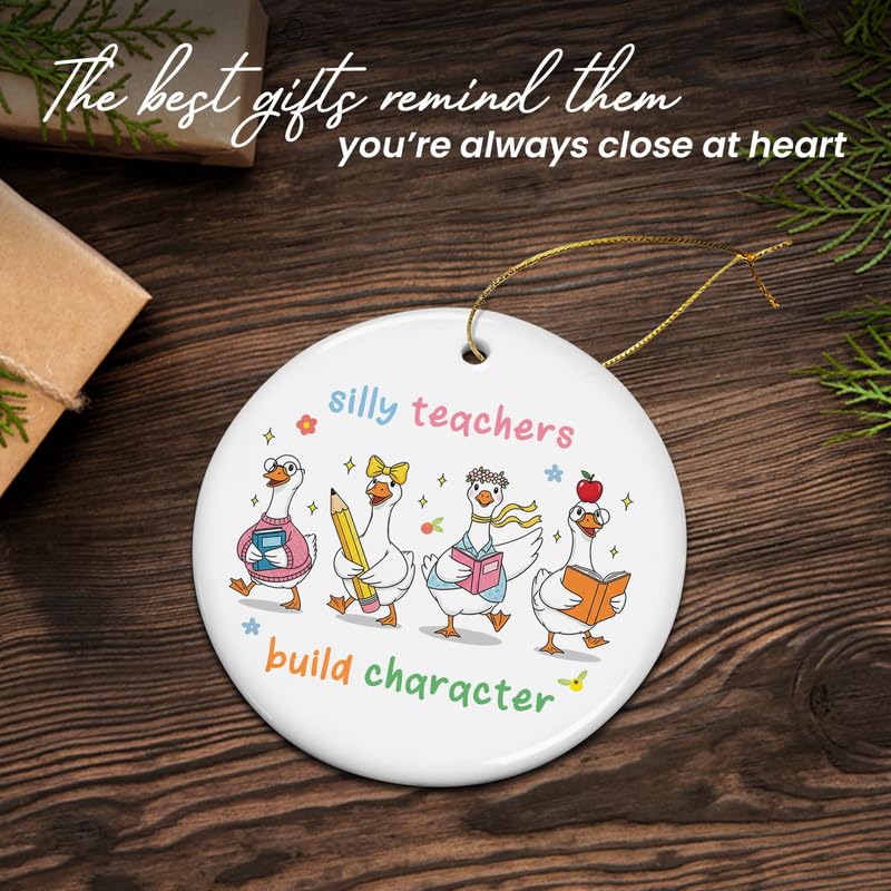 Christmas Funny Teacher Gifts for Women Men - Ceramic Animal Christmas Ornaments 2025 for Tree Decorations
