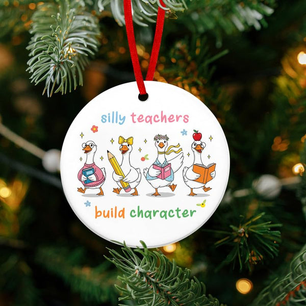 Christmas Funny Teacher Gifts for Women Men - Ceramic Animal Christmas Ornaments 2025 for Tree Decorations
