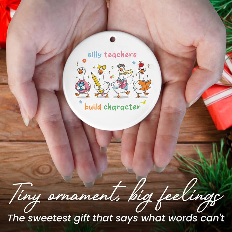 Christmas Funny Teacher Gifts for Women Men - Ceramic Animal Christmas Ornaments 2025 for Tree Decorations