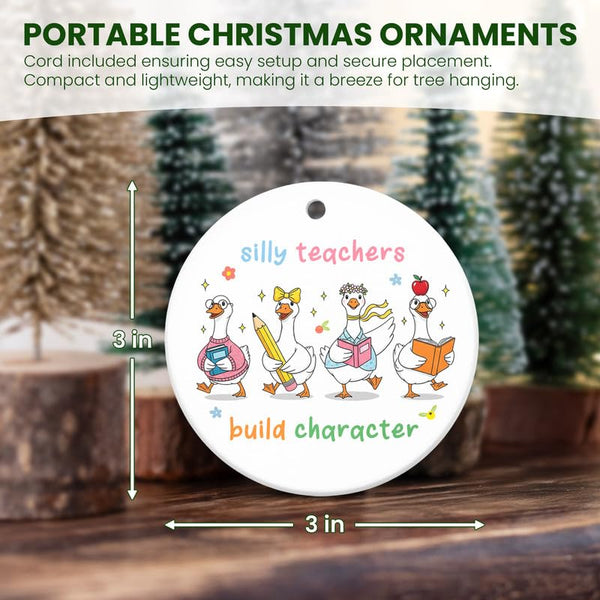 Christmas Funny Teacher Gifts for Women Men - Ceramic Animal Christmas Ornaments 2025 for Tree Decorations