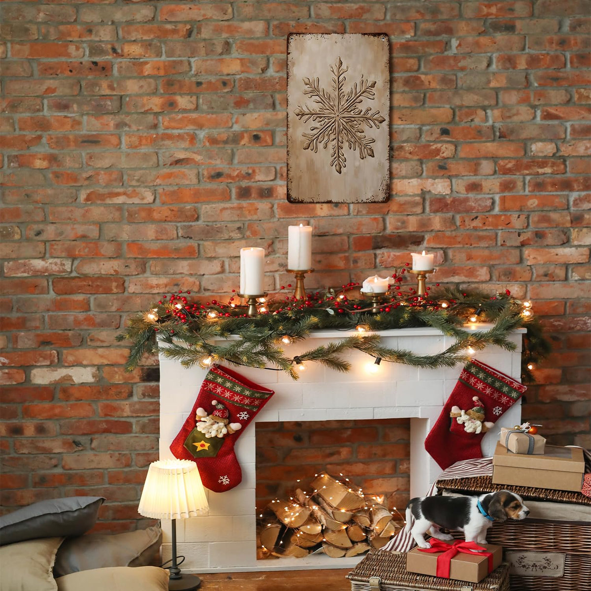 Retro Snowflakes Metal Poster, Minimalist Snow Flakes Ornaments Metal Tin