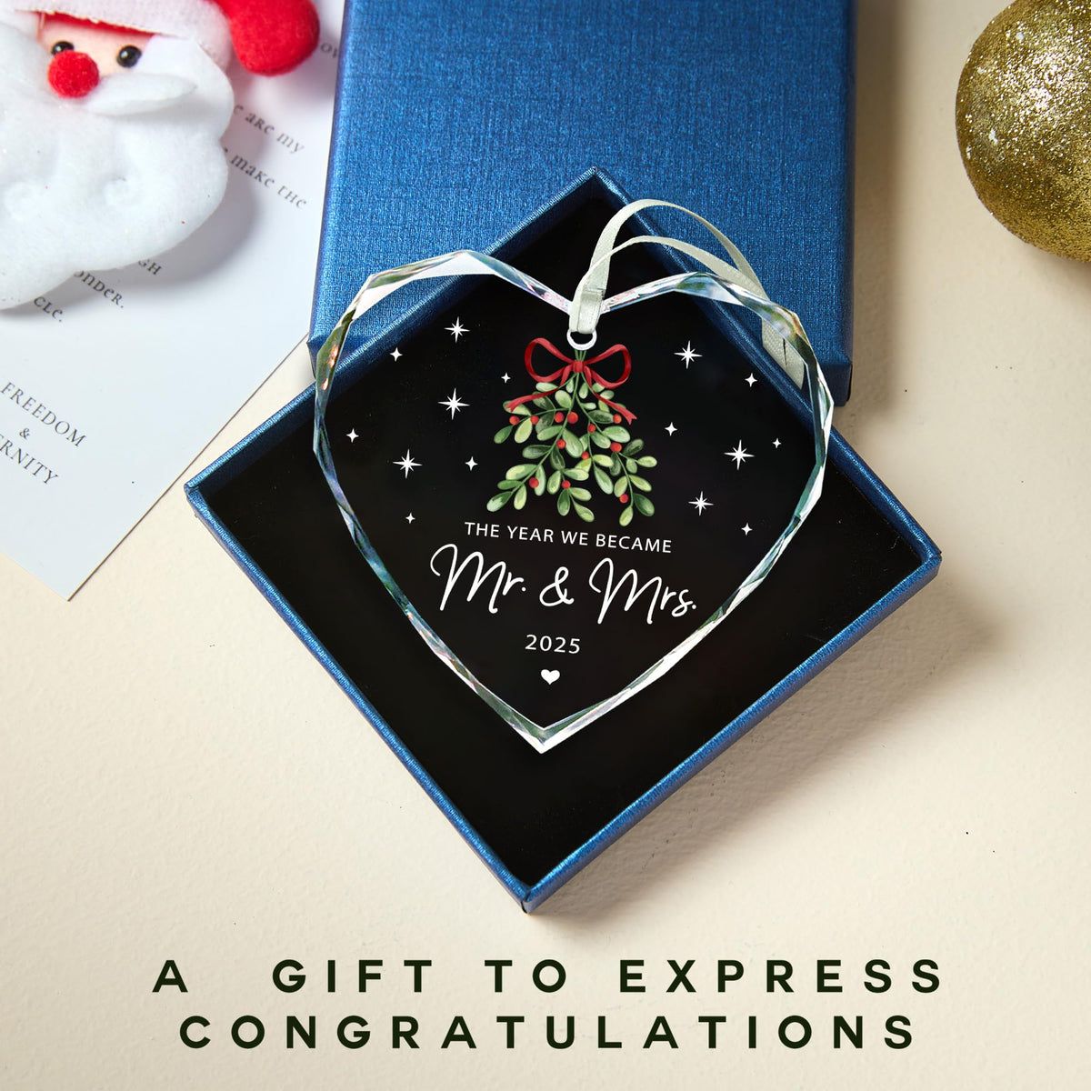 Wedding Gifts, Mr & Mrs Ornament 2025, Hanging Ornament, Glass, Traditional, Just Married Gift for Newlywed Couple