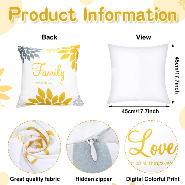 4 Pcs Flower Pillow Covers Square Winter Pillow Cushion Cases 18x18 Inch, Family Faith Hope Love Words