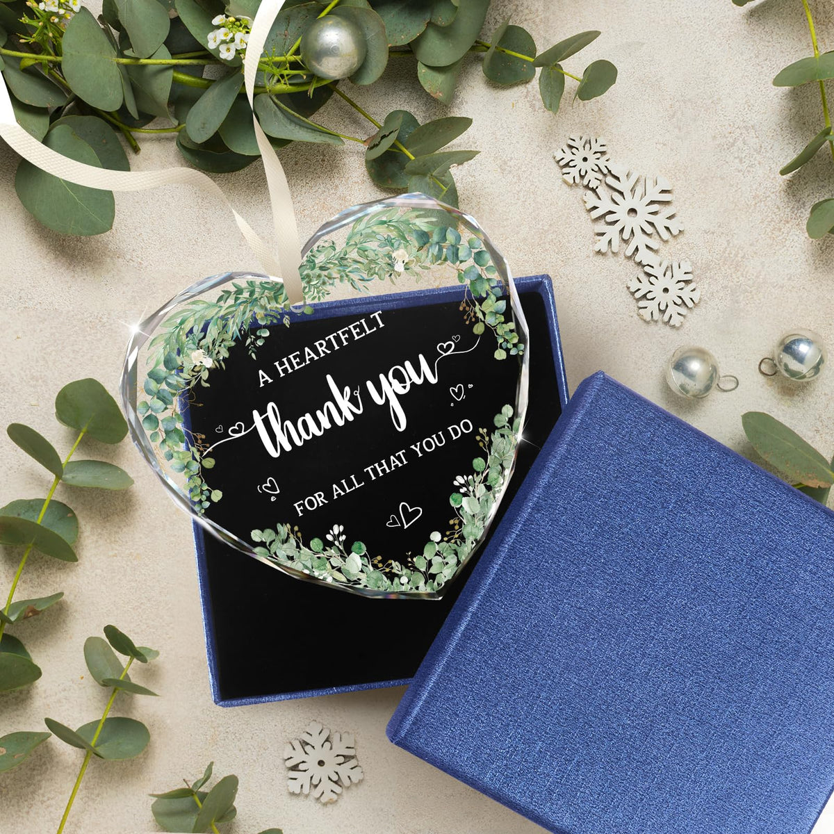 Thank You Gifts for Women, Thank You Glass Ornament Appreciation Gifts for Coworkers Teacher Best Friend