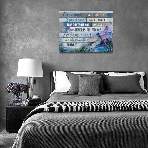 Blue Dragonfly Wall Art Gift for Girl Women Life is Short Motivational Quotes Dragonfly Pictures Wall Decor Canvas Prints