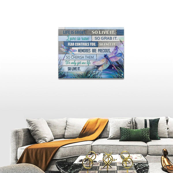 Blue Dragonfly Wall Art Gift for Girl Women Life is Short Motivational Quotes Dragonfly Pictures Wall Decor Canvas Prints