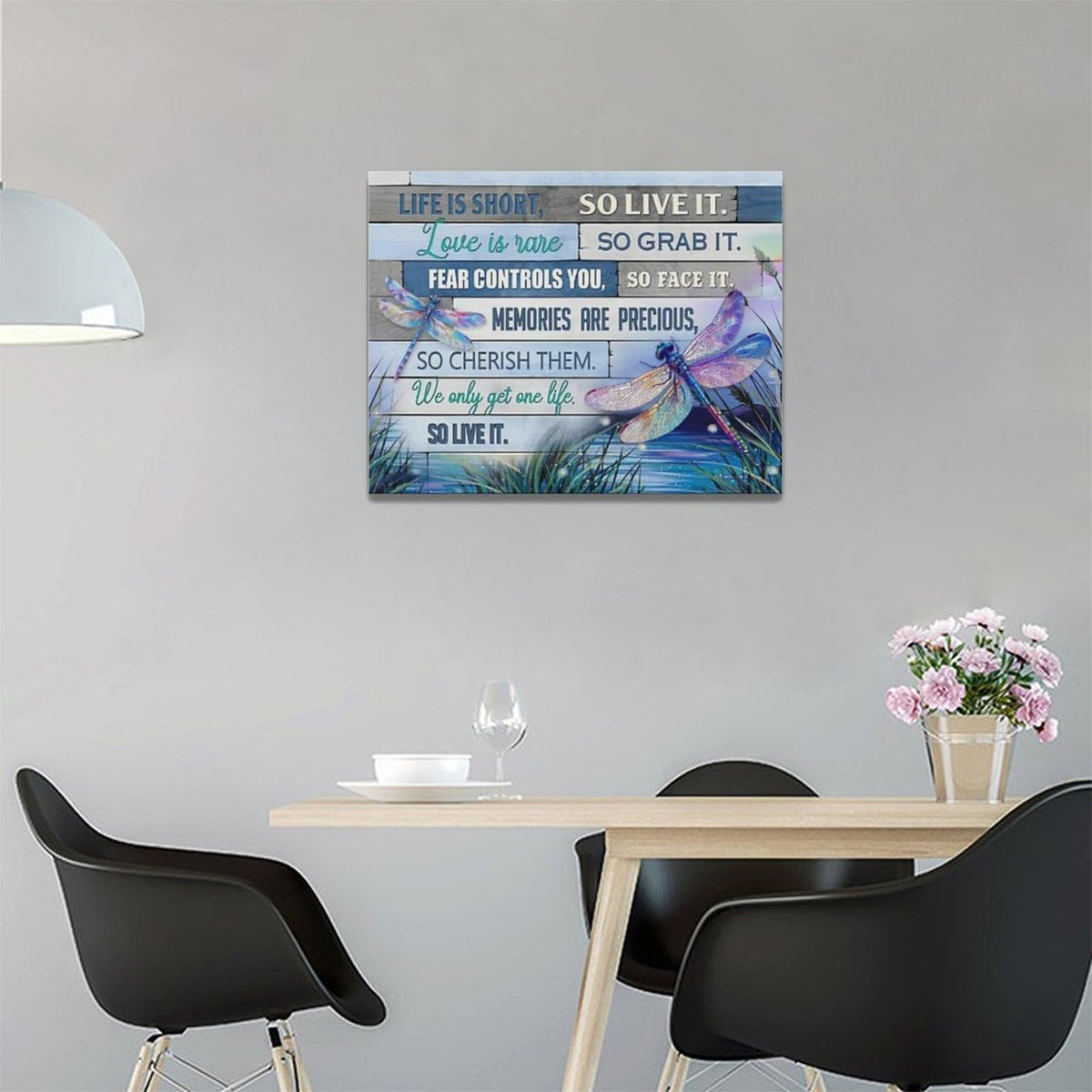 Blue Dragonfly Wall Art Gift for Girl Women Life is Short Motivational Quotes Dragonfly Pictures Wall Decor Canvas Prints