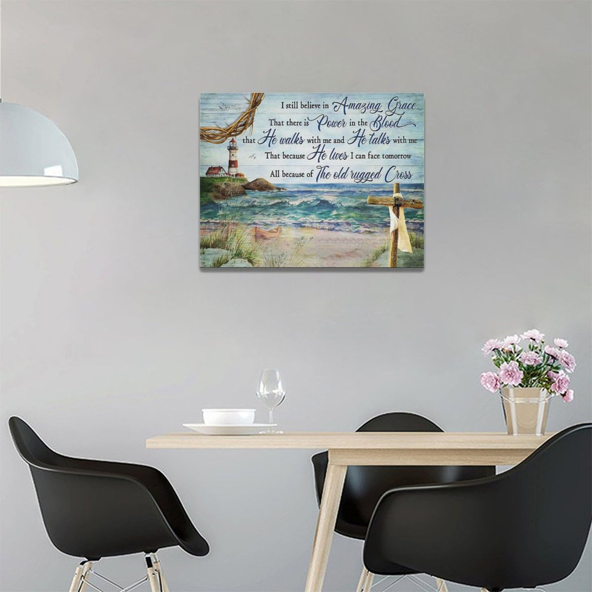 Farmhouse Lighthouse Wall Art Coastal Religious Pictures Wall Decor Christian Amazing Grace Canvas Prints