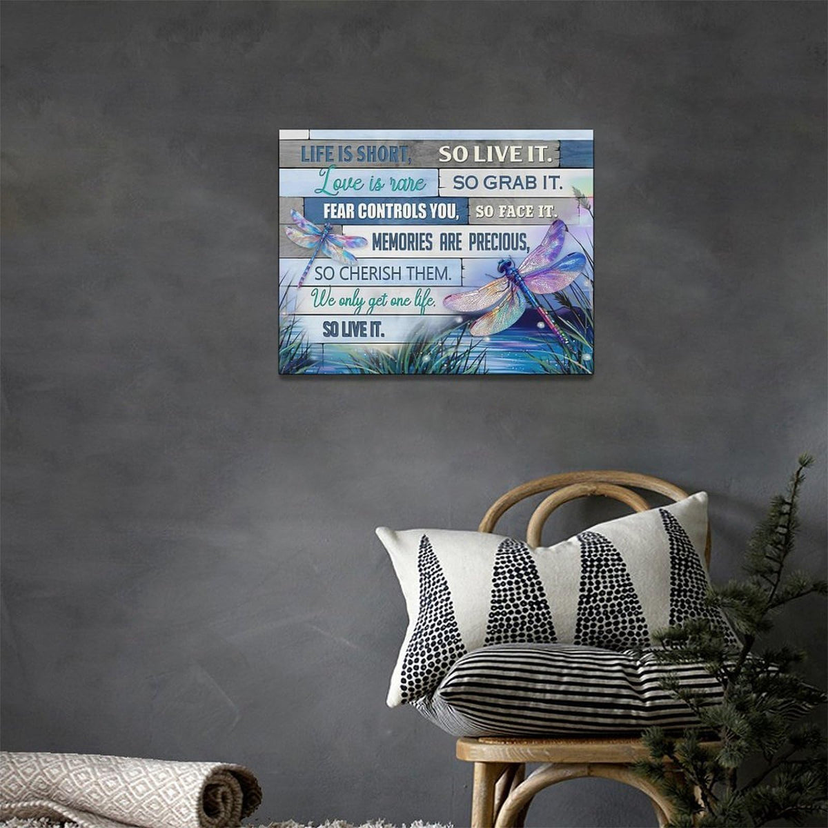 Blue Dragonfly Wall Art Gift for Girl Women Life is Short Motivational Quotes Dragonfly Pictures Wall Decor Canvas Prints
