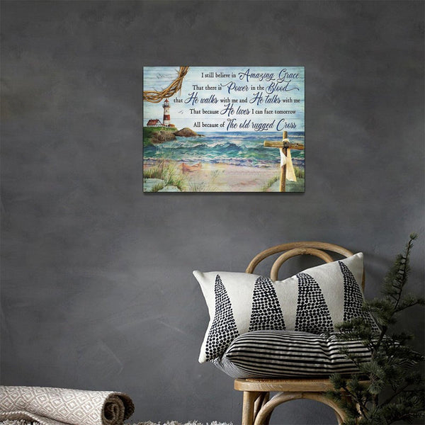 Farmhouse Lighthouse Wall Art Coastal Religious Pictures Wall Decor Christian Amazing Grace Canvas Prints