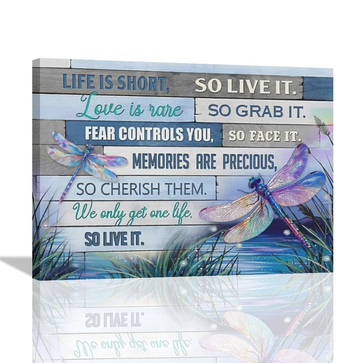 Blue Dragonfly Wall Art Gift for Girl Women Life is Short Motivational Quotes Dragonfly Pictures Wall Decor Canvas Prints
