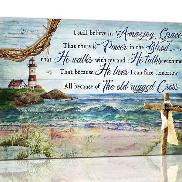 Farmhouse Lighthouse Wall Art Coastal Religious Pictures Wall Decor Christian Amazing Grace Canvas Prints