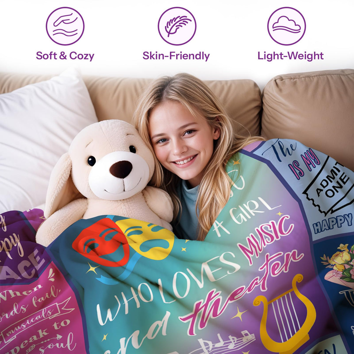 Theater Blanket Gifts for Women, for Girls, Musical Theater Present for Men, Birthday Gifts for Women