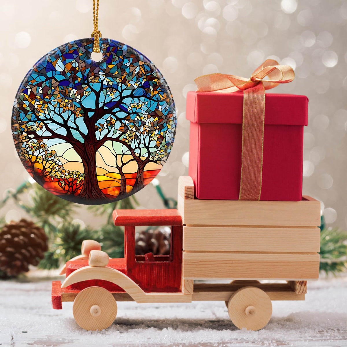 Tree of Life Ornament, Christmas Decoration, Holiday Present Idea, Heirloom Keepsake, Round Ceramic, Bauble Present, Tree of Life