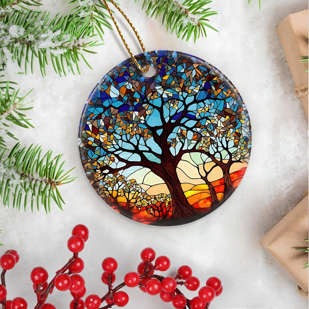 Tree of Life Ornament, Christmas Decoration, Holiday Present Idea, Heirloom Keepsake, Round Ceramic, Bauble Present, Tree of Life