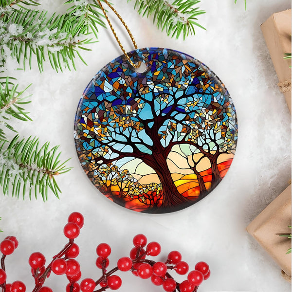Tree of Life Ornament, Christmas Decoration, Holiday Present Idea, Heirloom Keepsake, Round Ceramic, Bauble Present, Tree of Life