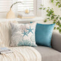 Nautical Coastal Blue Throw Pillow Covers 18x18 Set of 2 Beach Themed Ocean Seashell Coral Starfish Velvet