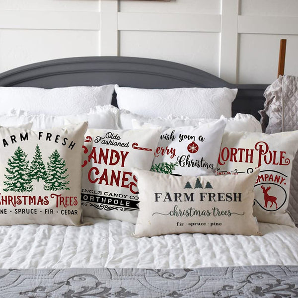4 Pcs 18x 18 Christmas Pillow Covers Farmhouse Rustic Winter Xmas Decorative Pillow Cases