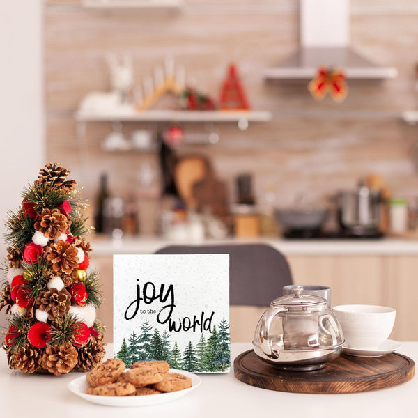 Joy Christmas Trees Wooden Box Sign Gift for Women Men, Farmhouse Christmas Xmas Decorations