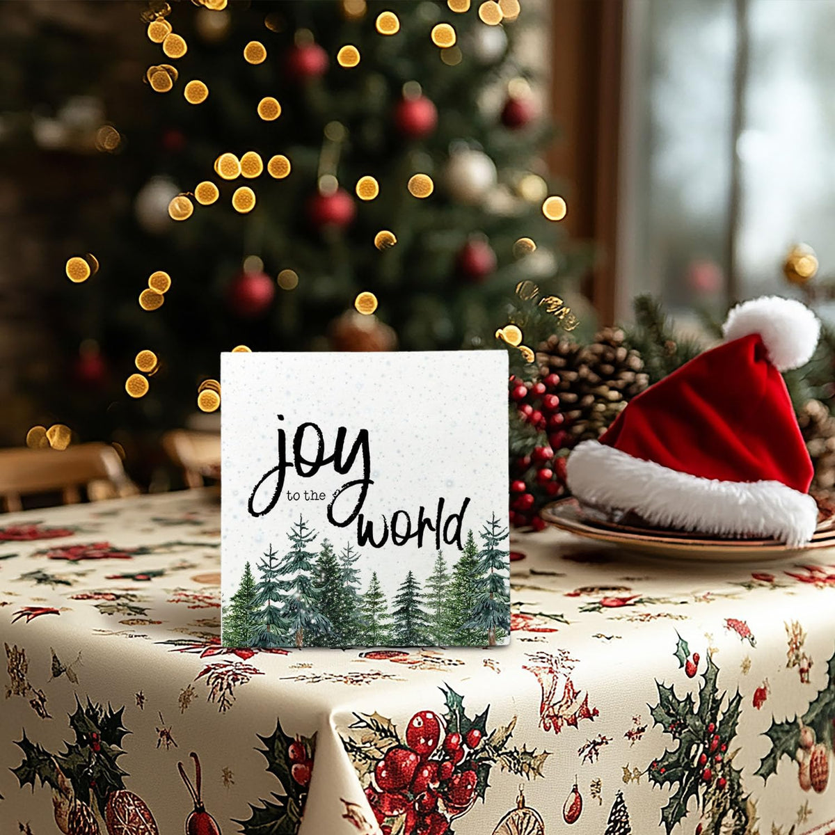 Joy Christmas Trees Wooden Box Sign Gift for Women Men, Farmhouse Christmas Xmas Decorations