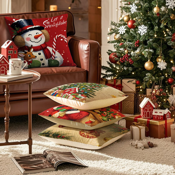 Christmas Pillow Covers 18x18 inch Set of 4, Christmas Decorations Cushion Covers, Xmas Pillow Covers