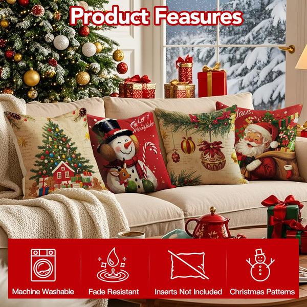 Christmas Pillow Covers 18x18 inch Set of 4, Christmas Decorations Cushion Covers