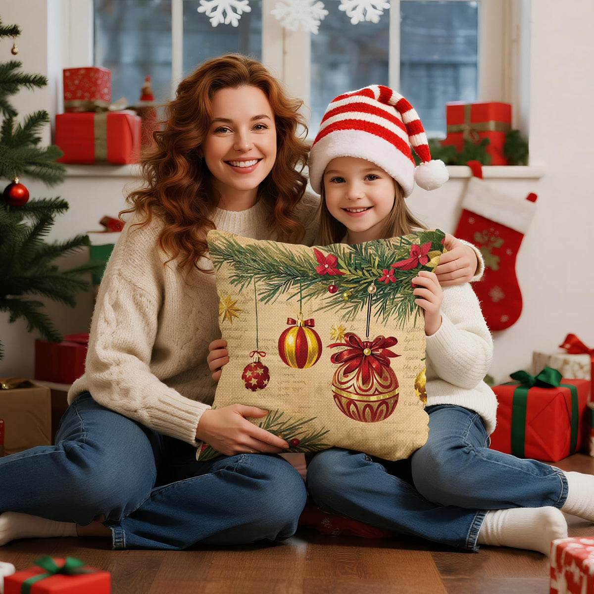 Christmas Pillow Covers 18x18 inch Set of 4, Christmas Decorations Cushion Covers, Xmas Pillow Covers