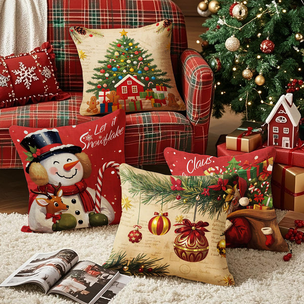 Christmas Pillow Covers 18x18 inch Set of 4, Christmas Decorations Cushion Covers, Xmas Pillow Covers