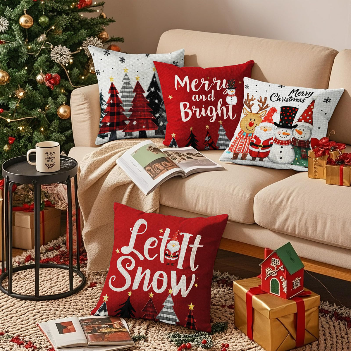Christmas Pillow Covers 18x18 inch Set of 4, Christmas Decorations Cushion Covers, Xmas Pillow Covers
