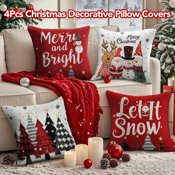 Christmas Pillow Covers 18x18 inch Set of 4, Christmas Decorations Cushion Covers