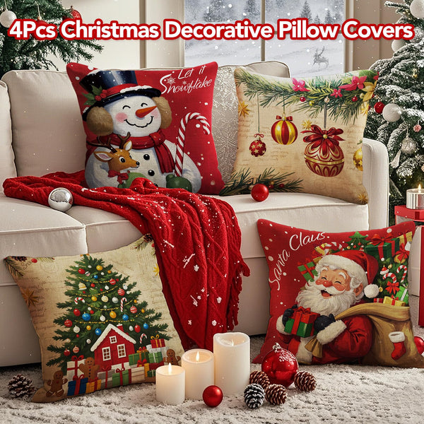 Christmas Pillow Covers 18x18 inch Set of 4, Christmas Decorations Cushion Covers