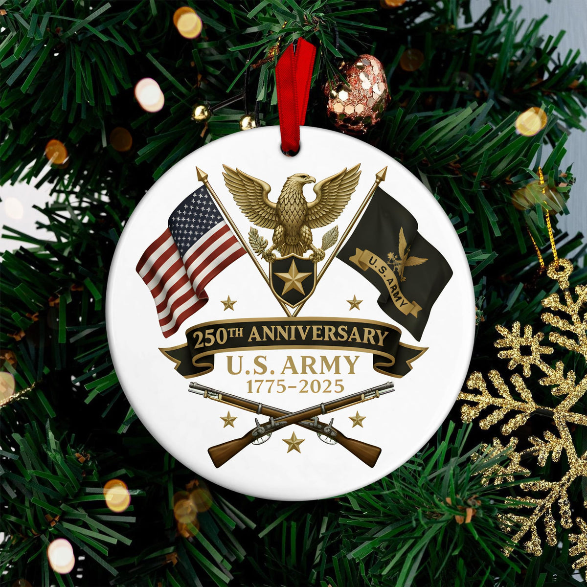 US Army 250th Anniversary Ornament 2025 – United States Military 1775–2025 Christmas Ornament