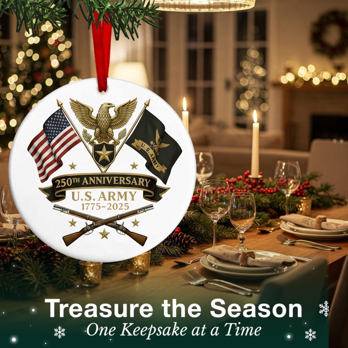 US Army 250th Anniversary Ornament 2025 – United States Military 1775–2025 Christmas Ornament