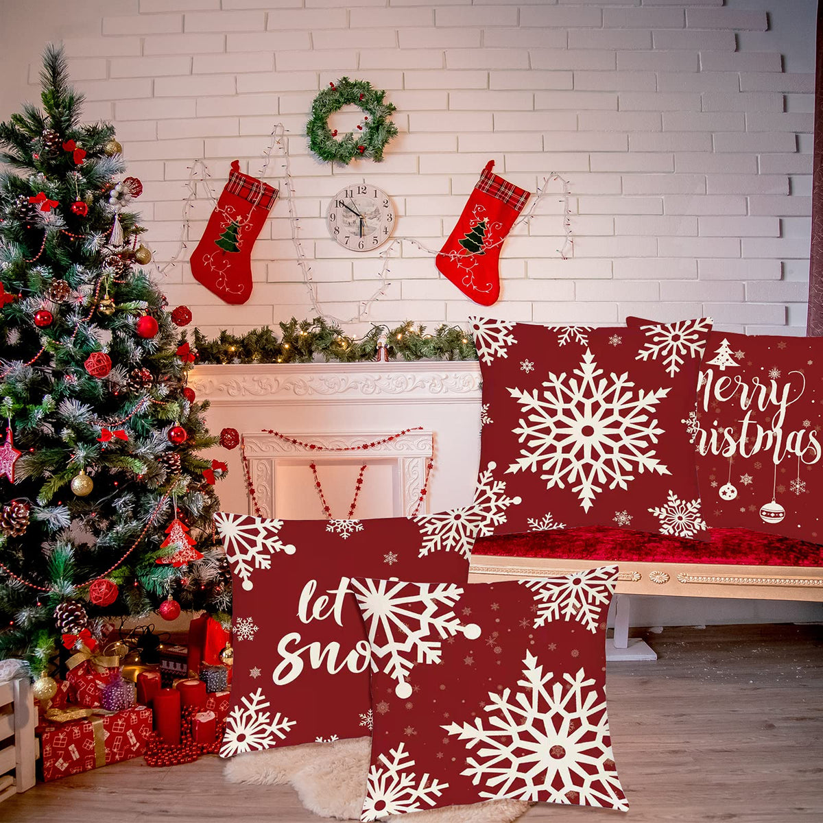 Christmas Decorations Pillow Covers Set of 4 Farmhouse Holiday Rustic Linen Pillow Case for Sofa Couch Christmas Decor - 18x18 Inch